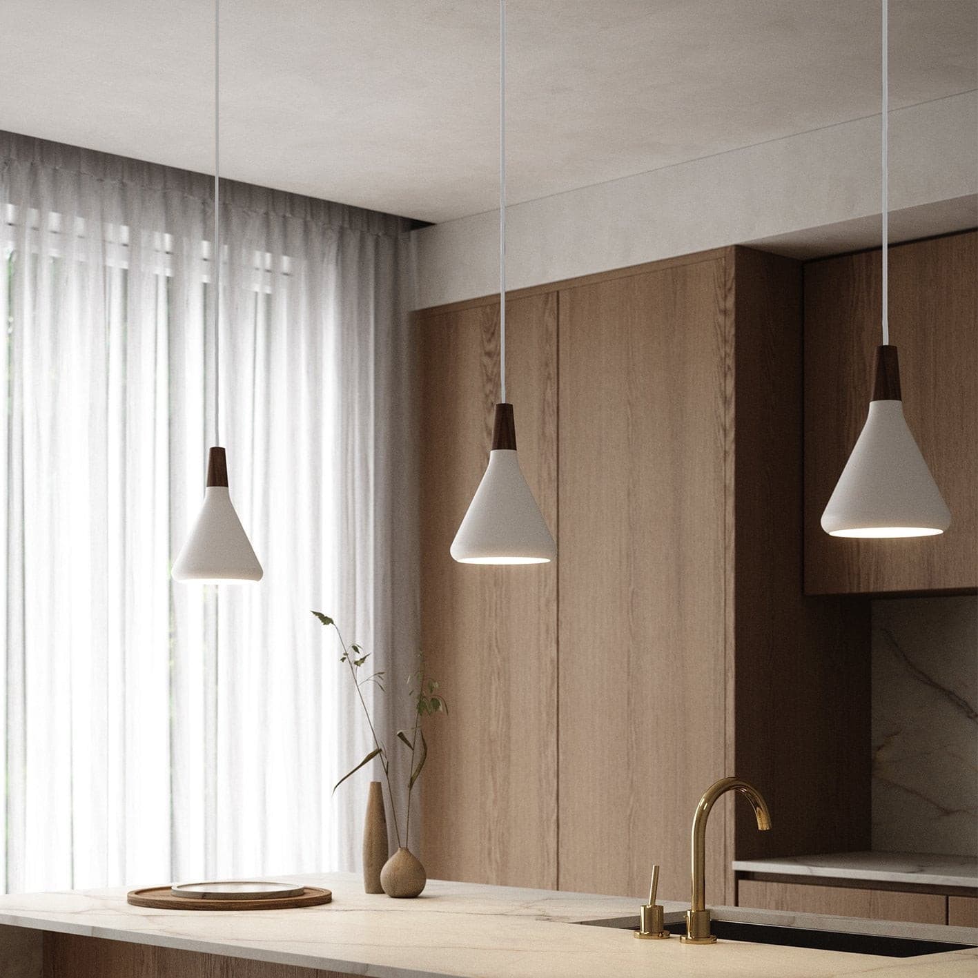 Glowbelle - Elegante Kegelvormige Hanglamp Met Geoliede Walnootstam Voor Warme Sfeer