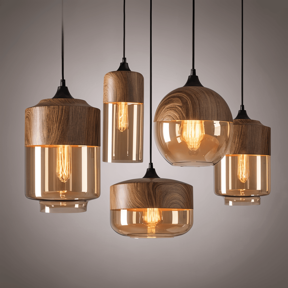Nordic – Retro Glazen Hanglamp met Houten Accent