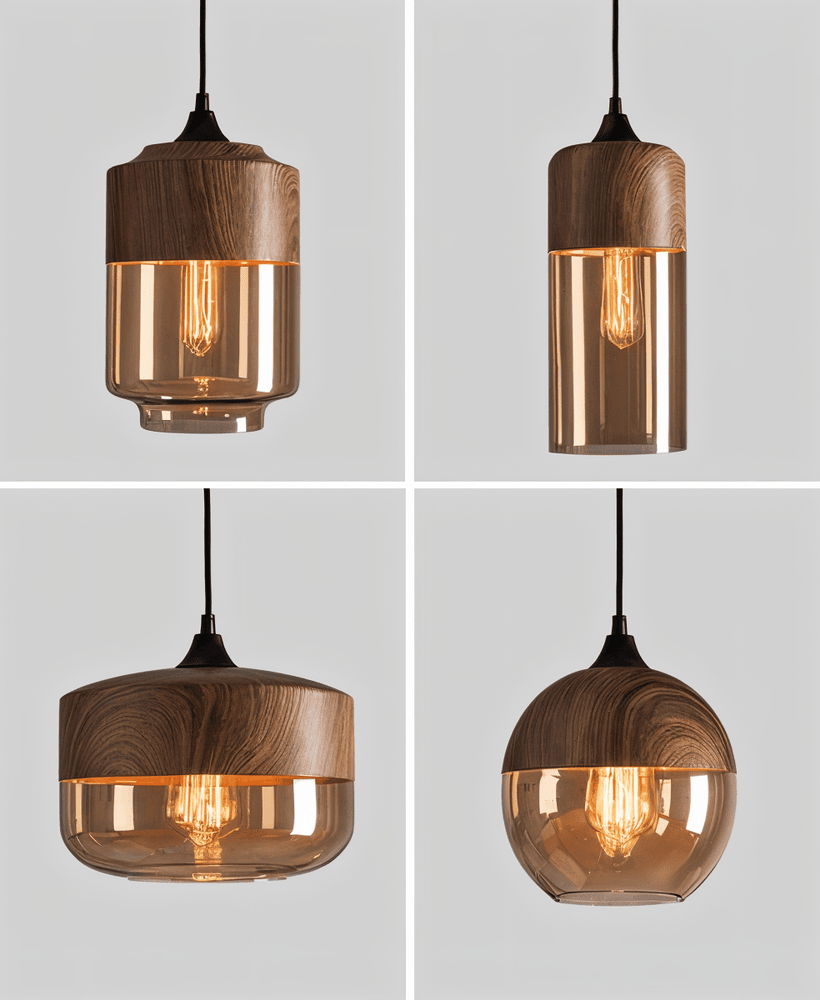 Nordic – Retro Glazen Hanglamp met Houten Accent
