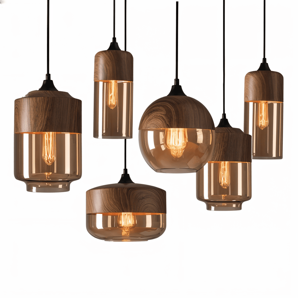 Nordic – Retro Glazen Hanglamp met Houten Accent