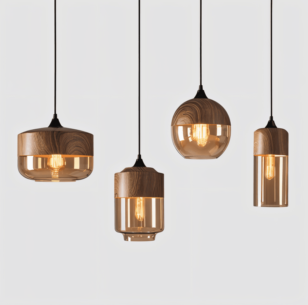Nordic – Retro Glazen Hanglamp met Houten Accent
