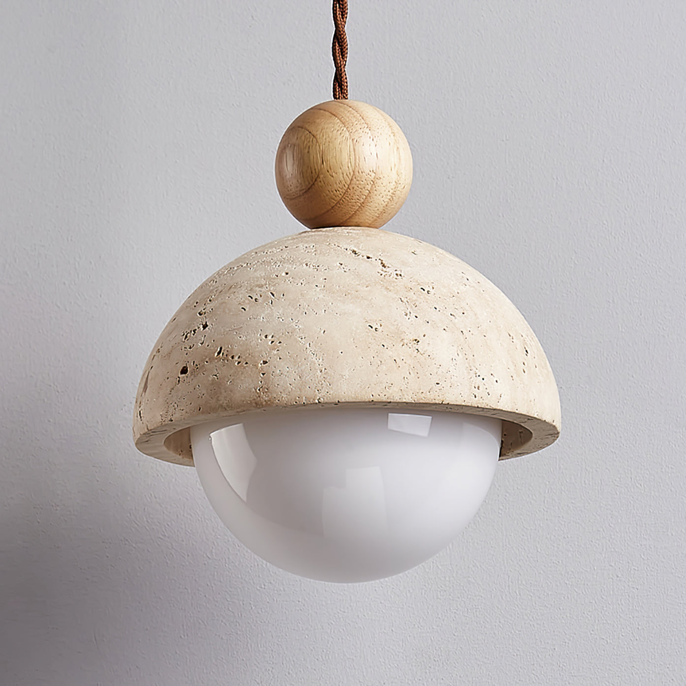 Brillora - Wabi-Sabi Hanglamp Met Travertijn Kap En Houten Accent