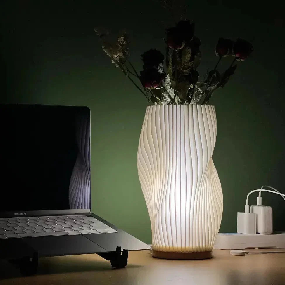 Torchora – Serene Wavecrest Tafellamp met Warme Houten Basis