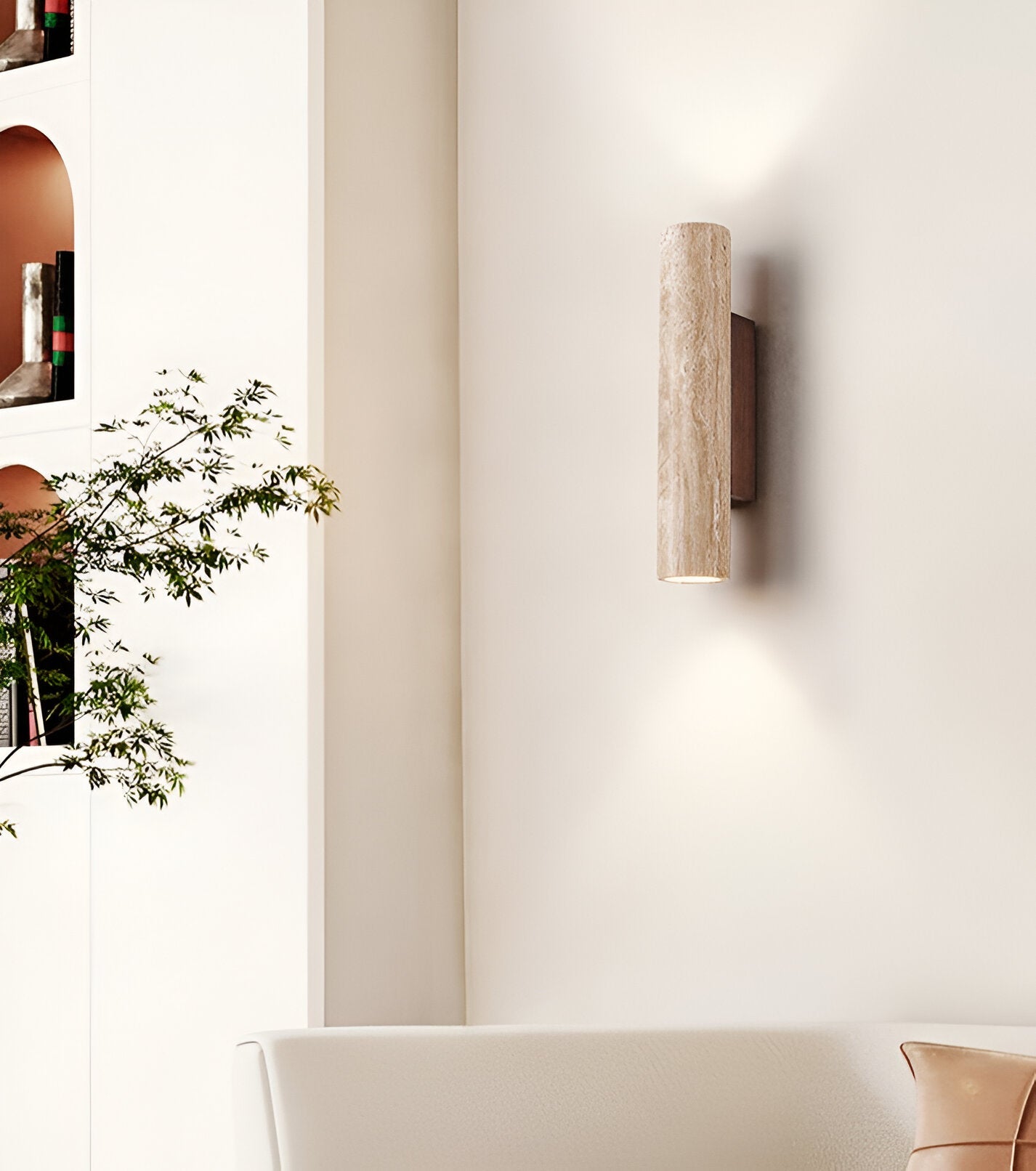 Renzo – Japandi Travertin Tube Wandlamp