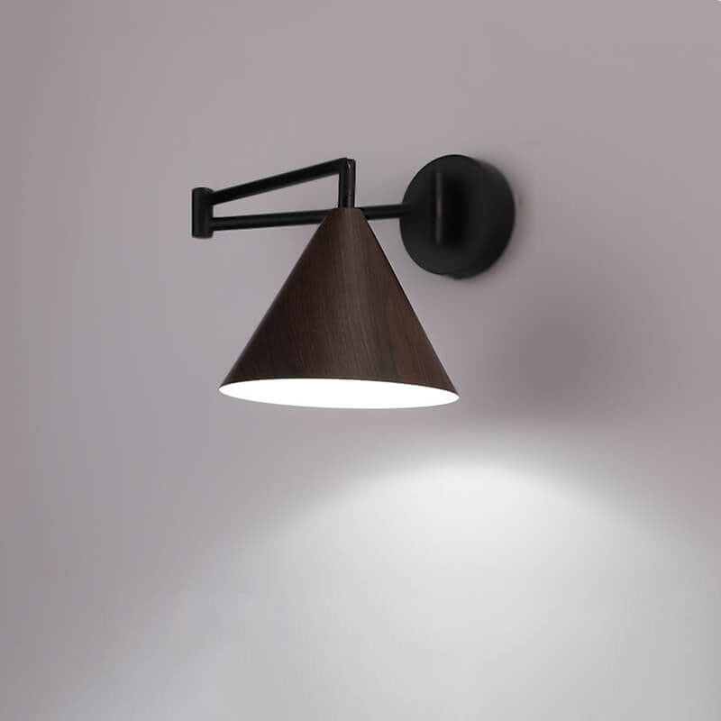 Arden – Scandinavische Kegel Wandlamp met Swing Arm (Houtnerf, Verstelbaar)