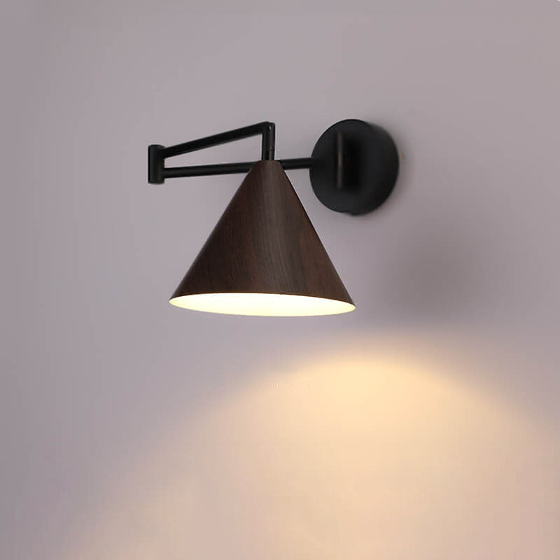 Arden – Scandinavische Kegel Wandlamp met Swing Arm (Houtnerf, Verstelbaar)