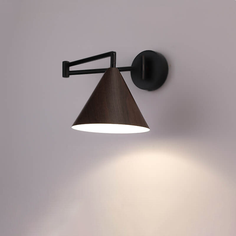 Arden – Scandinavische Kegel Wandlamp met Swing Arm (Houtnerf, Verstelbaar)