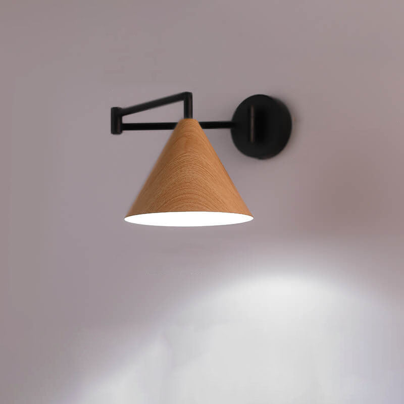 Arden – Scandinavische Kegel Wandlamp met Swing Arm (Houtnerf, Verstelbaar)