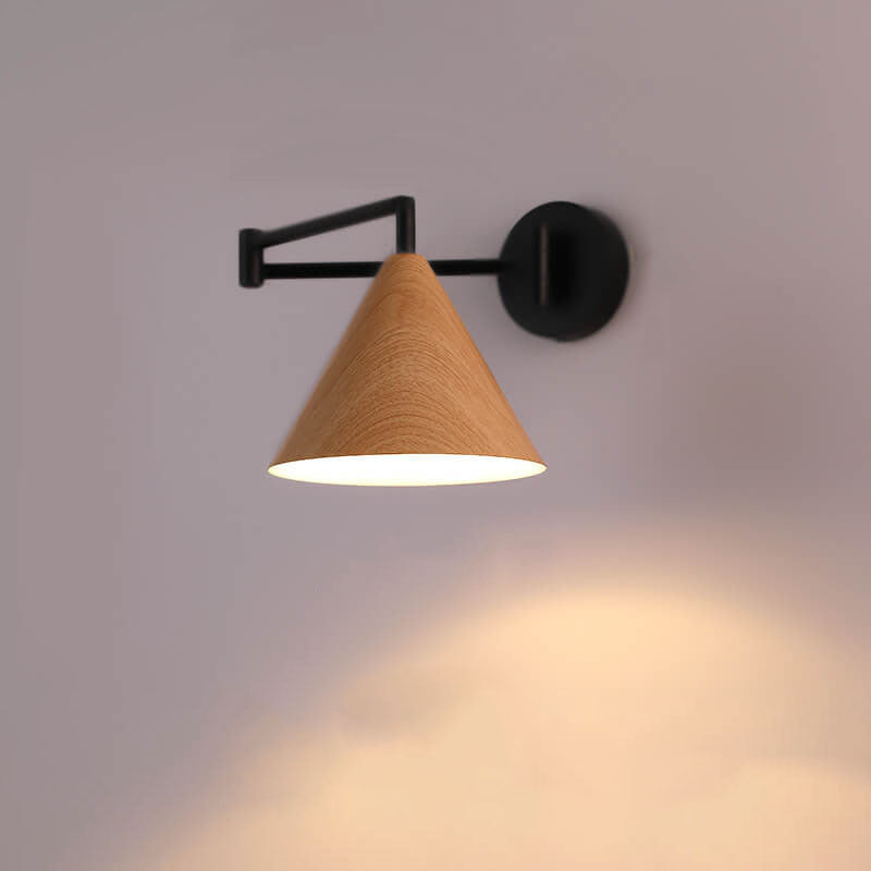 Arden – Scandinavische Kegel Wandlamp met Swing Arm (Houtnerf, Verstelbaar)