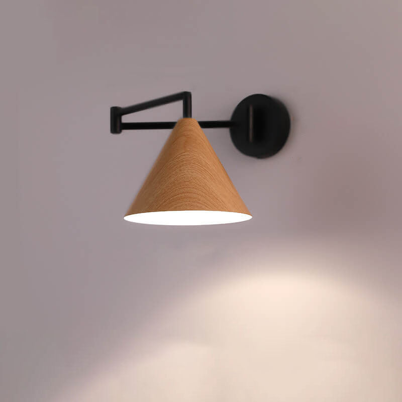 Arden – Scandinavische Kegel Wandlamp met Swing Arm (Houtnerf, Verstelbaar)