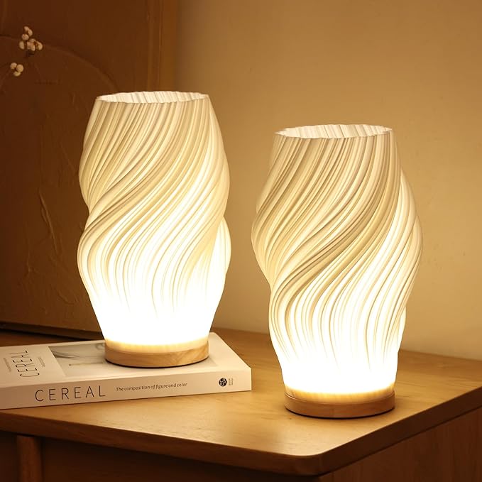 Torchora – Serene Wavecrest Tafellamp met Warme Houten Basis