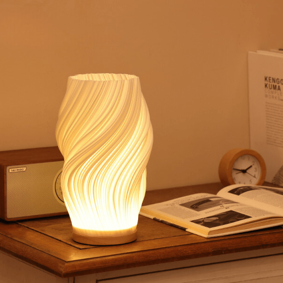 Torchora – Serene Wavecrest Tafellamp met Warme Houten Basis