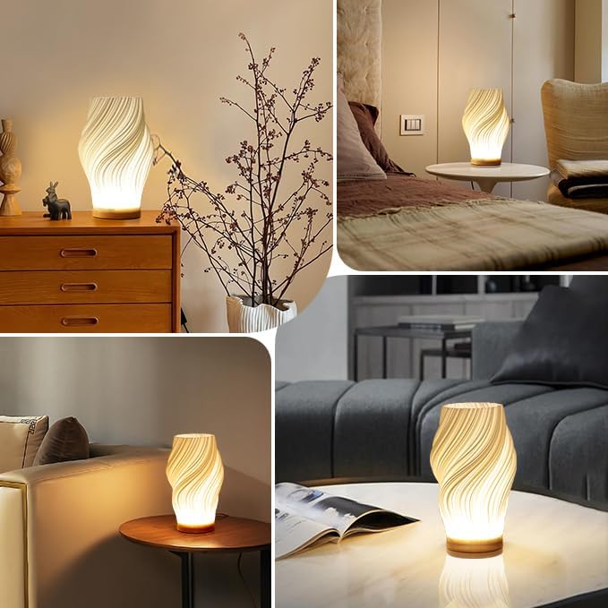 Torchora – Serene Wavecrest Tafellamp met Warme Houten Basis