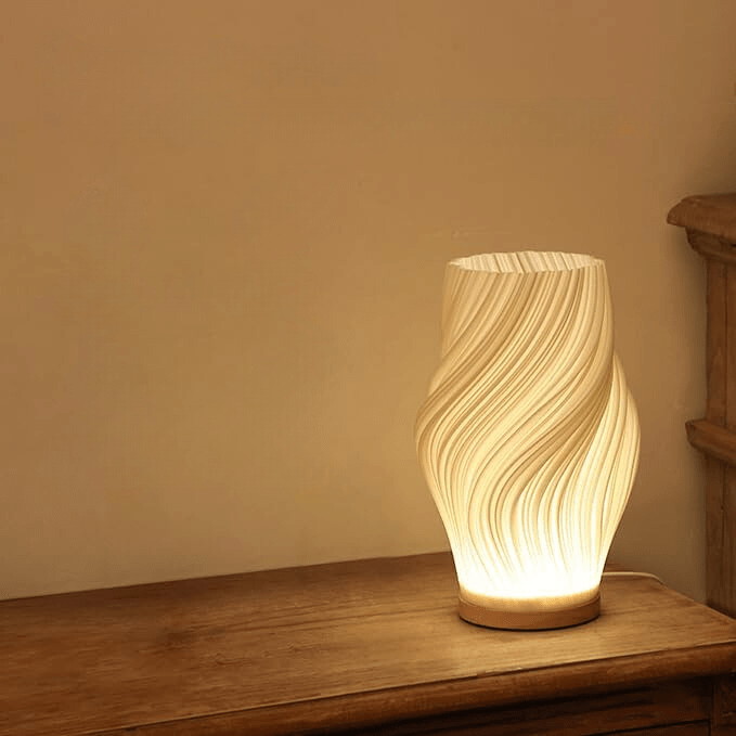 Torchora – Serene Wavecrest Tafellamp met Warme Houten Basis