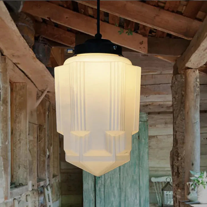 BrillLuma – Vintage Melkglas Hanglamp met Geometrisch Design