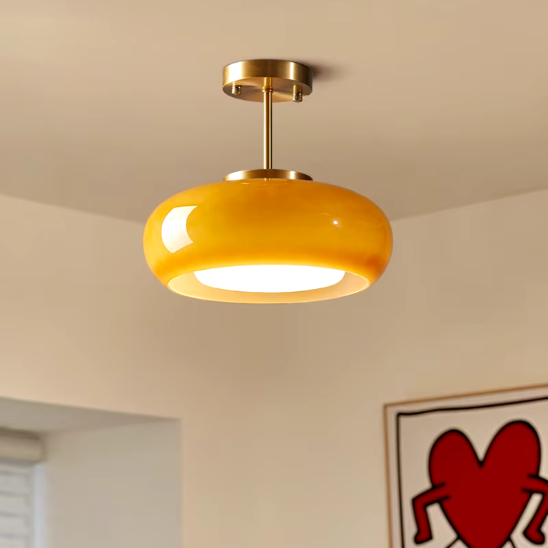 Aurea – Koperen & Glazen LED Plafondlamp (Drie-Kleuren Dimbaar, Modern Design)