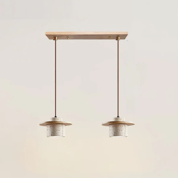 Travora – Natuurlijke Travertin Hanglamp met Houten Accenten