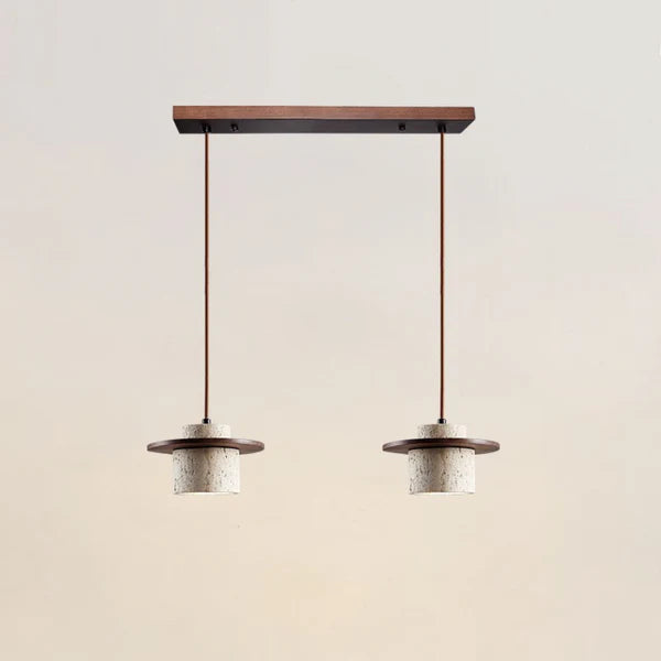 Travora – Natuurlijke Travertin Hanglamp met Houten Accenten