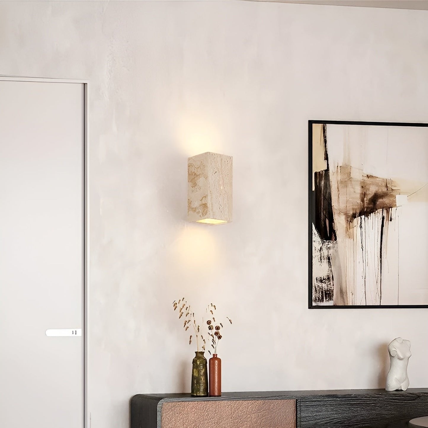 Veyra – Travertin Minimalistische Buiten LED Wandlamp