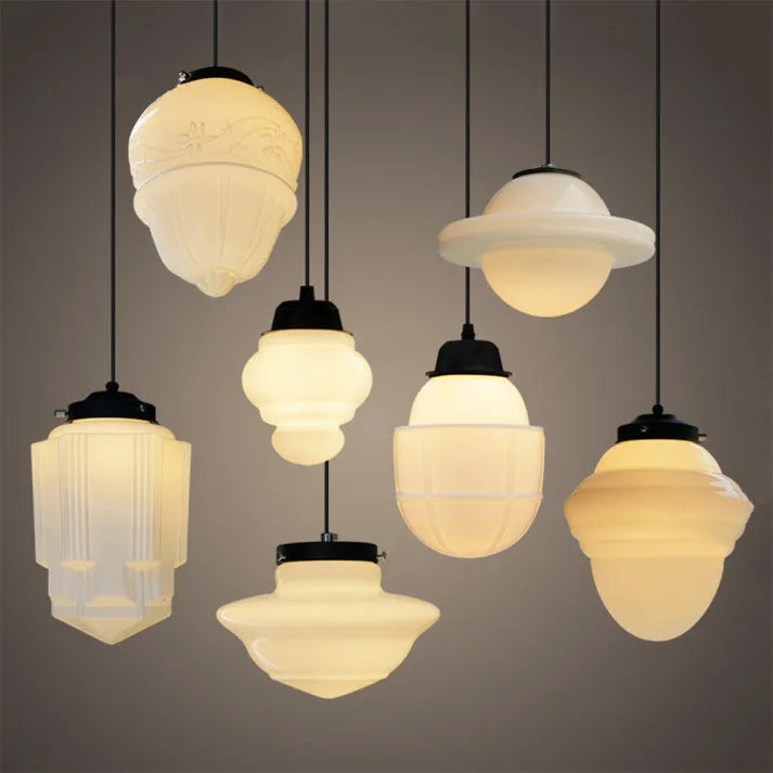 BrillLuma – Vintage Melkglas Hanglamp met Geometrisch Design