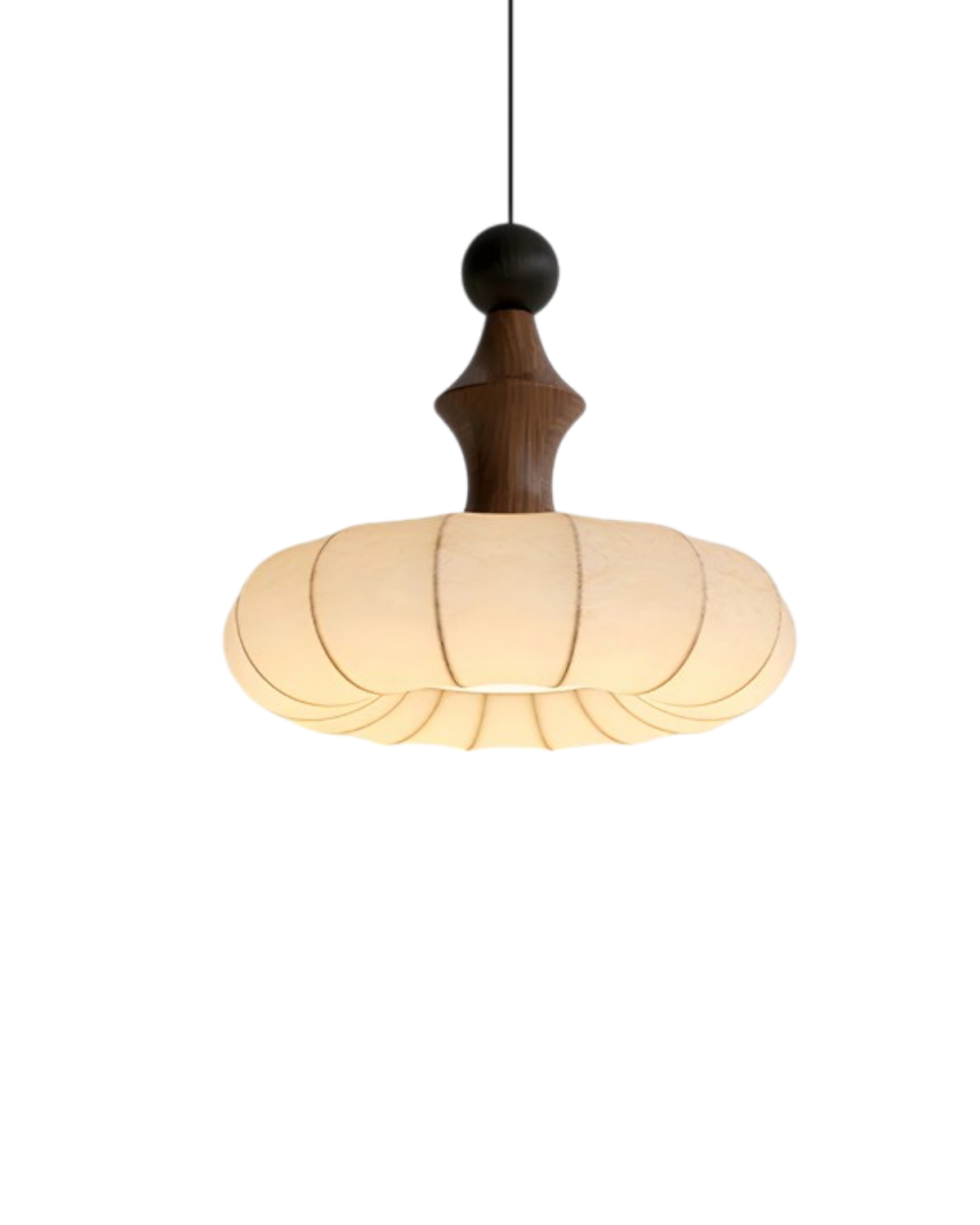 Soira – Zijde Stoffen Hanglamp met Houten Basis