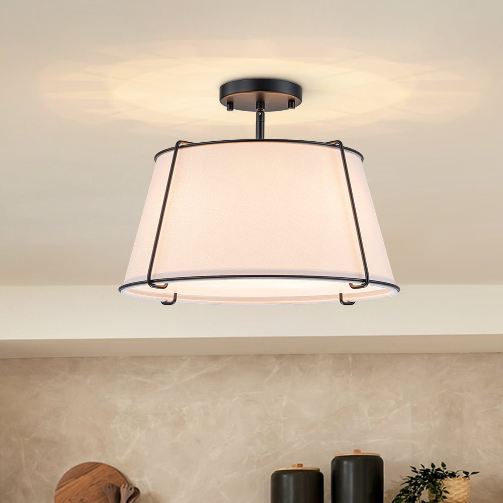 Evelora – 4-Lichts Linnen Trommel Semi Flush Plafondlamp