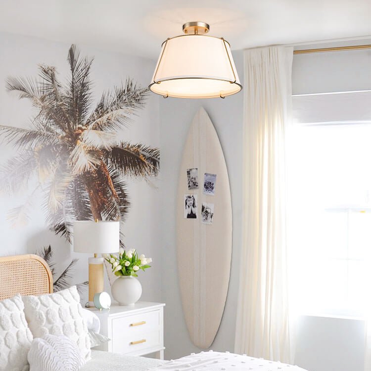 Evelora – 4-Lichts Linnen Trommel Semi Flush Plafondlamp