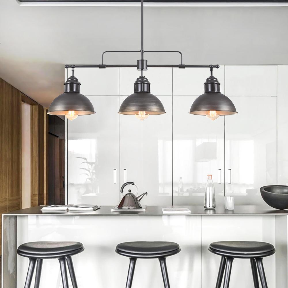 ForgeLine – Industriële 3-Lichts Lineaire Dome Hanglamp