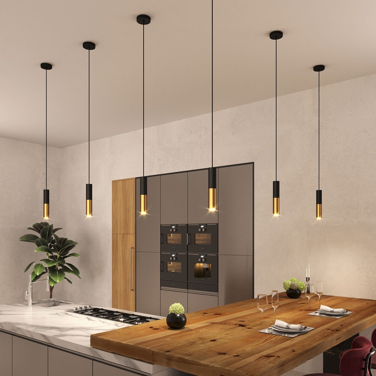 Linenra - Industriële Tube Hanglamp Messing En Zwart Met Tijdloos Design