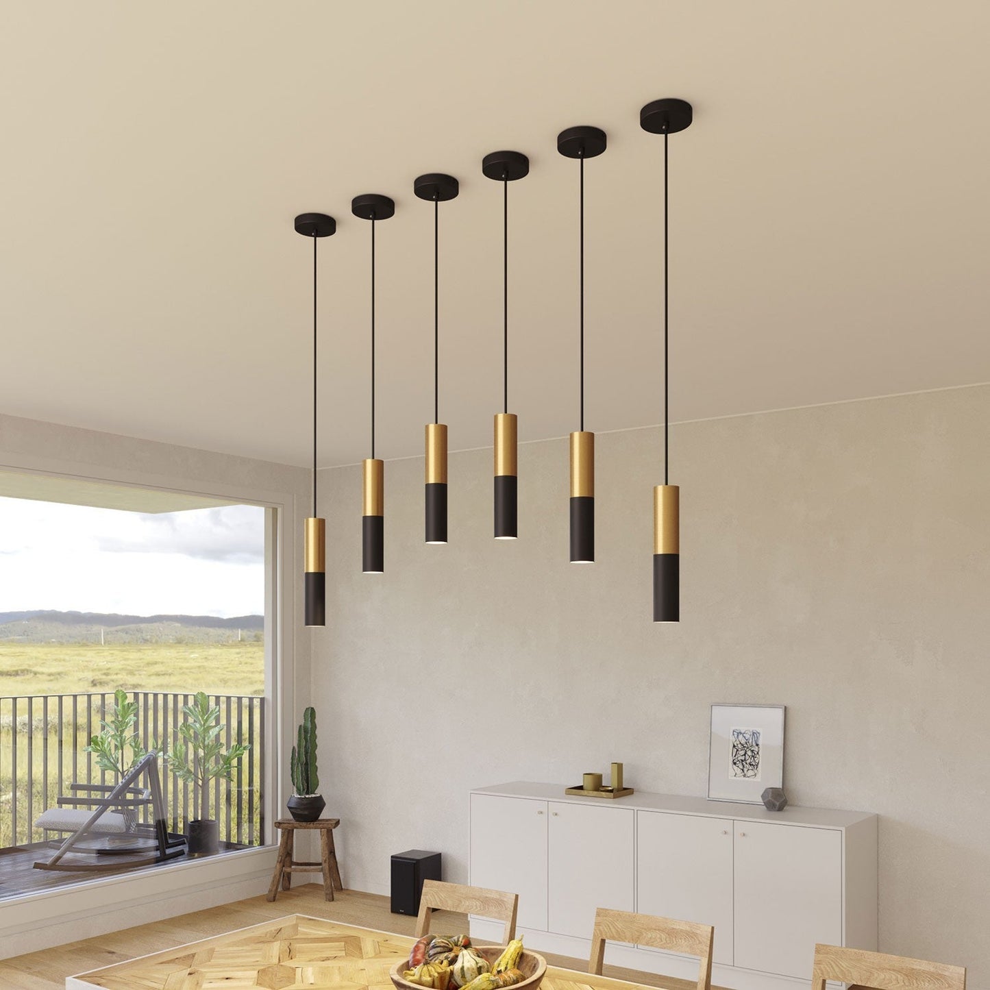 Linenra - Industriële Tube Hanglamp Messing En Zwart Met Tijdloos Design