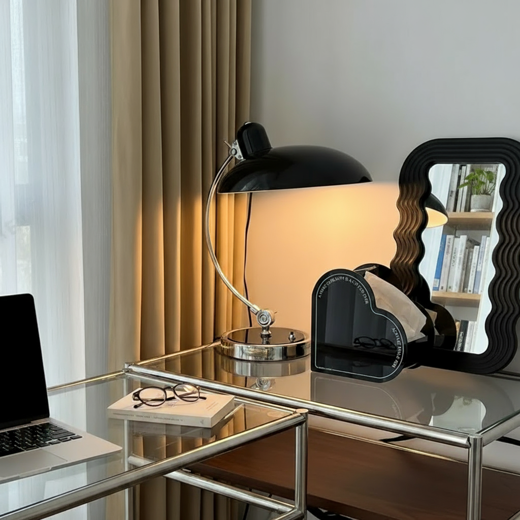 Arco – Bauhaus Geïnspireerde Tafellamp (Scandinavisch Design, IJzer & Chroom Afwerking)