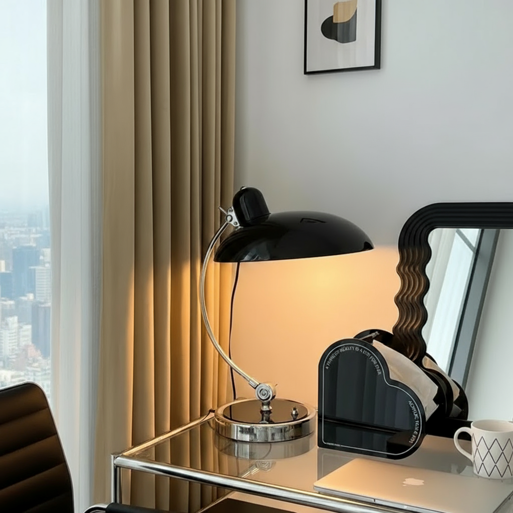 Arco – Bauhaus Geïnspireerde Tafellamp (Scandinavisch Design, IJzer & Chroom Afwerking)