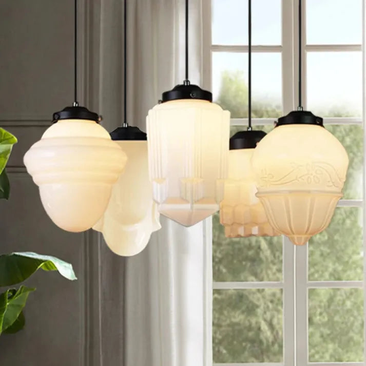 BrillLuma – Vintage Melkglas Hanglamp met Geometrisch Design