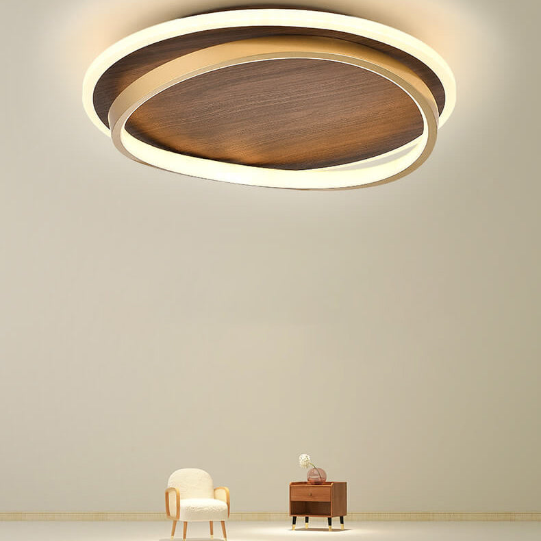 Edda – Scandinavische Walnoot Houtnerf LED Plafondlamp (Flush Mount)