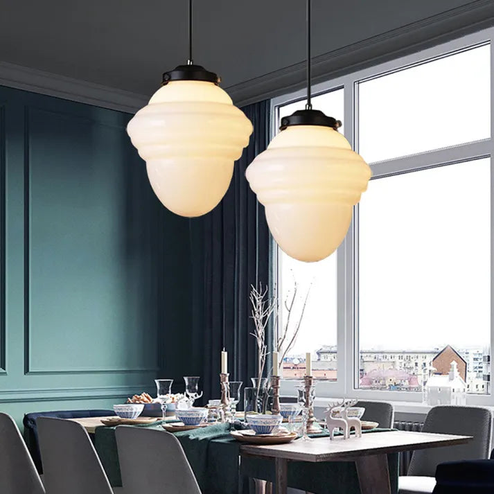 BrillLuma – Vintage Melkglas Hanglamp met Geometrisch Design