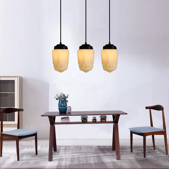 BrillLuma – Vintage Melkglas Hanglamp met Geometrisch Design