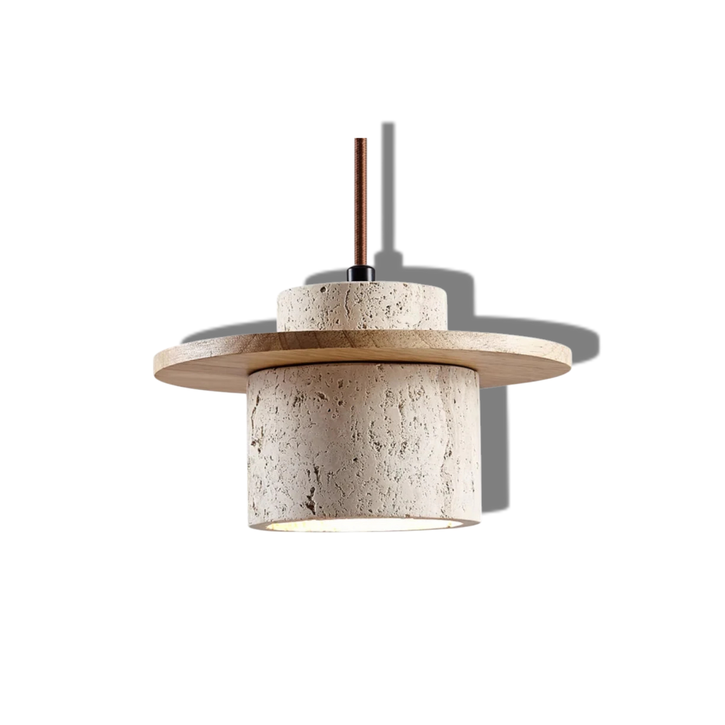Travora – Natuurlijke Travertin Hanglamp met Houten Accenten