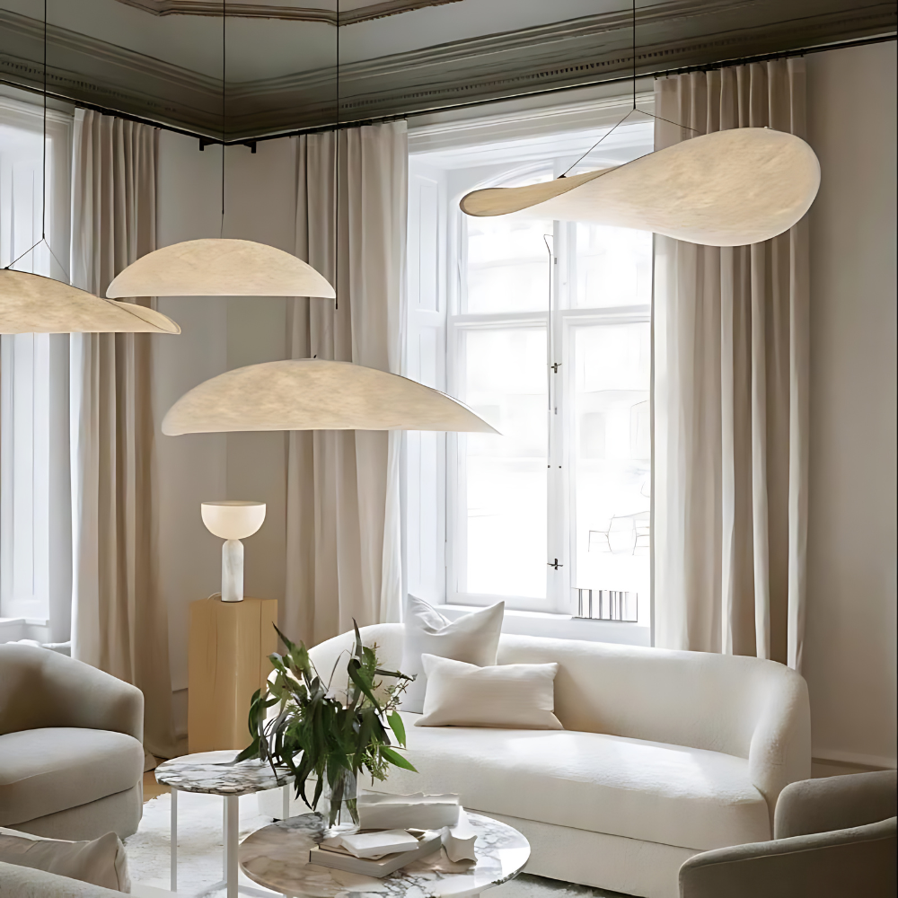 Kaze – Japandi Zijde Hanglamp & Plafondlamp (Dimbaar in Drie Kleuren, Modern Design)