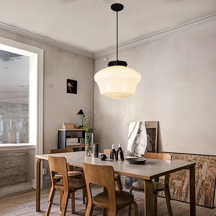 BrillLuma – Vintage Melkglas Hanglamp met Geometrisch Design