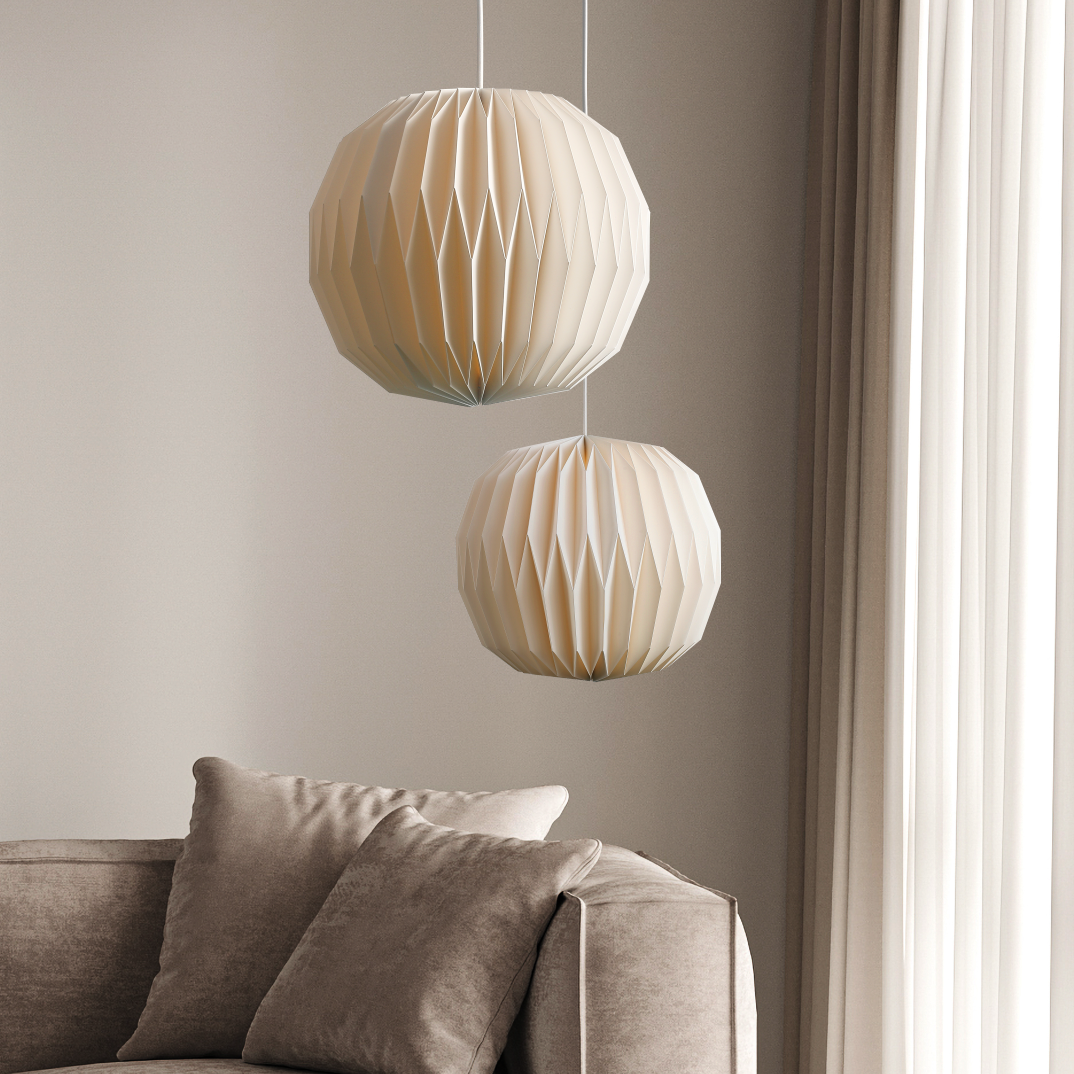 Candora - Ronde Plissé Hanglamp Moon Round Ø34 Met Zachte Lichtval