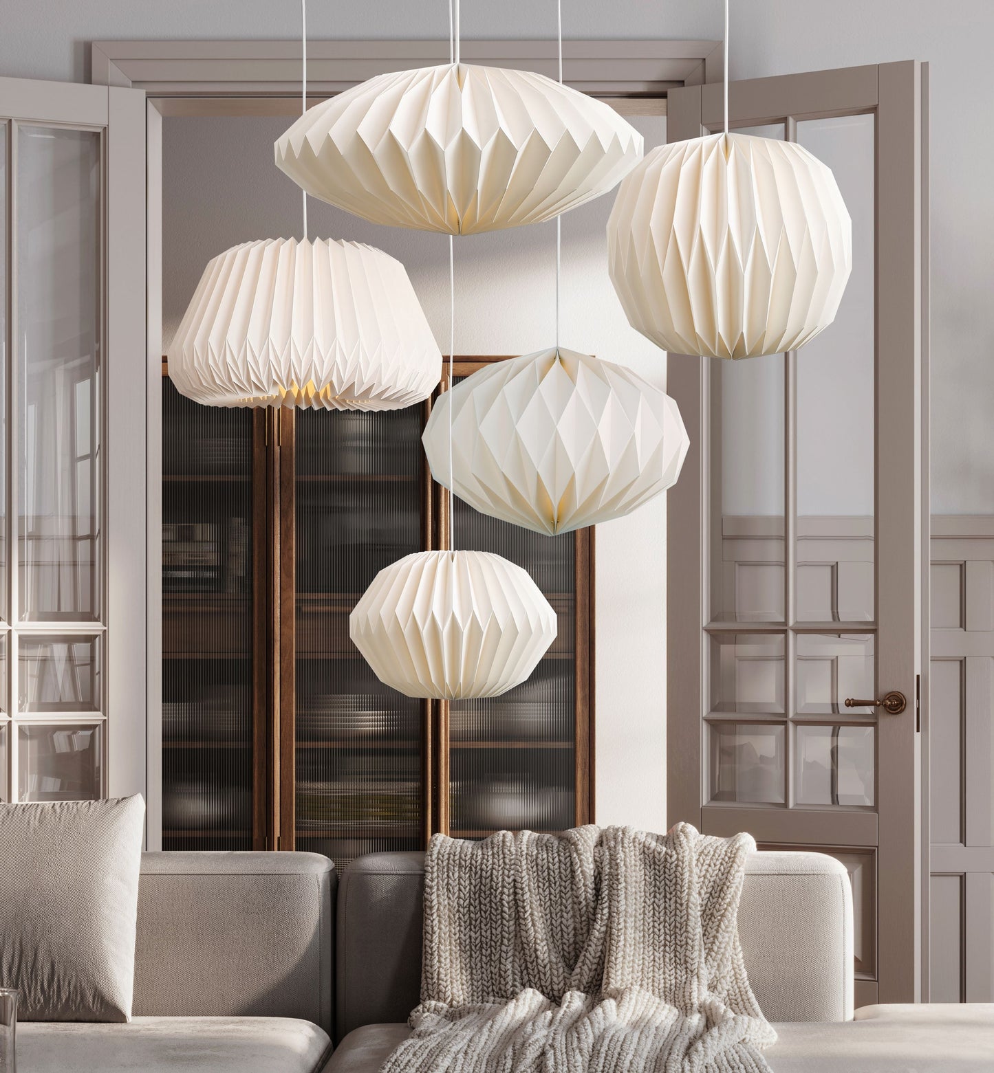 Lightura - Sculpturale Pendel Lamp Moon Mush Met Plissé Kap Ø45 Cm