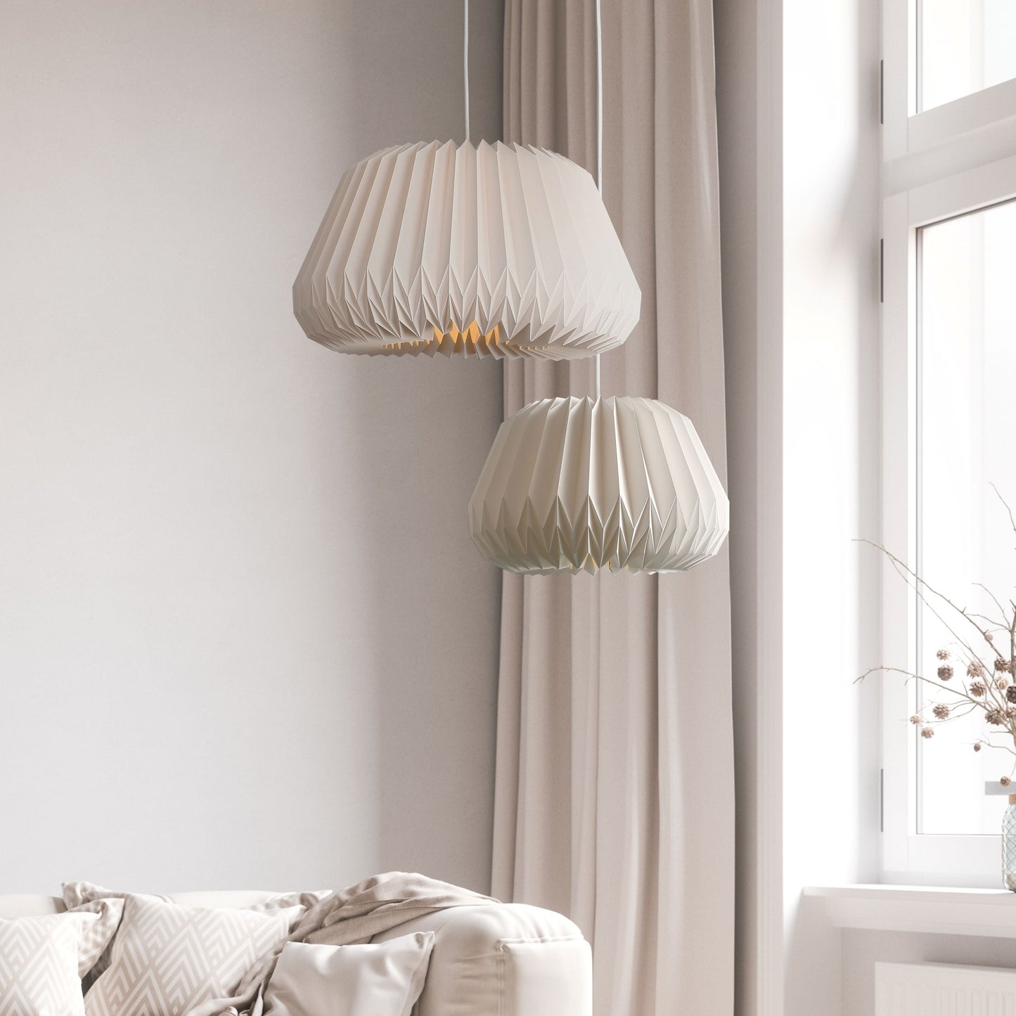 Lightura - Sculpturale Pendel Lamp Moon Mush Met Plissé Kap Ø45 Cm