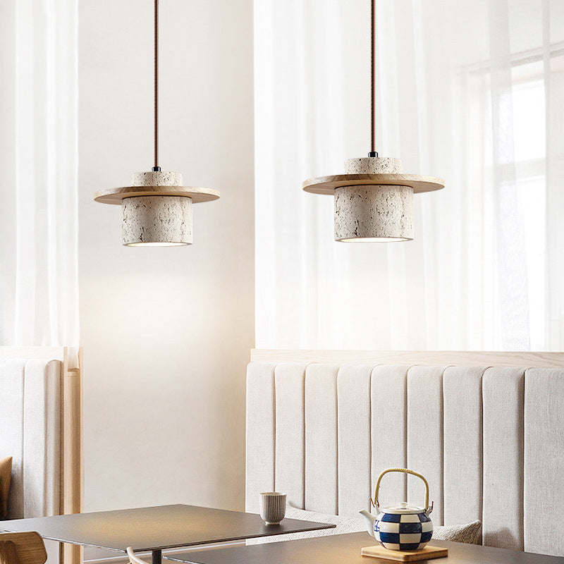 Travora – Natuurlijke Travertin Hanglamp met Houten Accenten