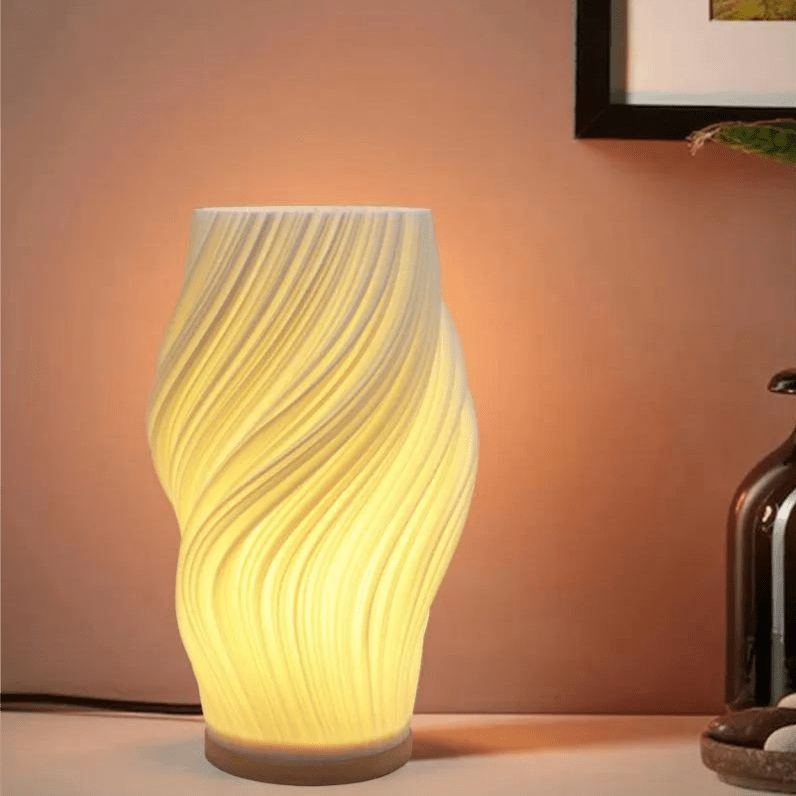 Torchora – Serene Wavecrest Tafellamp met Warme Houten Basis