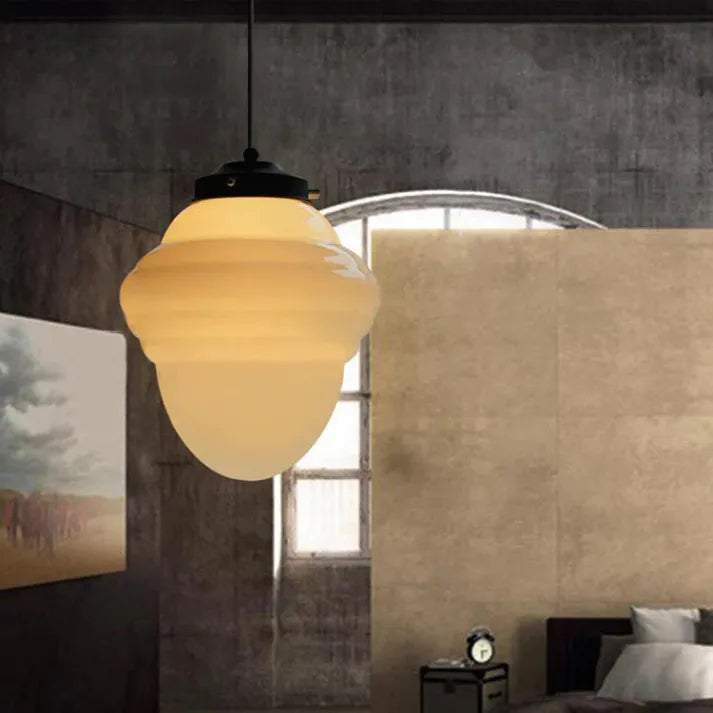 BrillLuma – Vintage Melkglas Hanglamp met Geometrisch Design