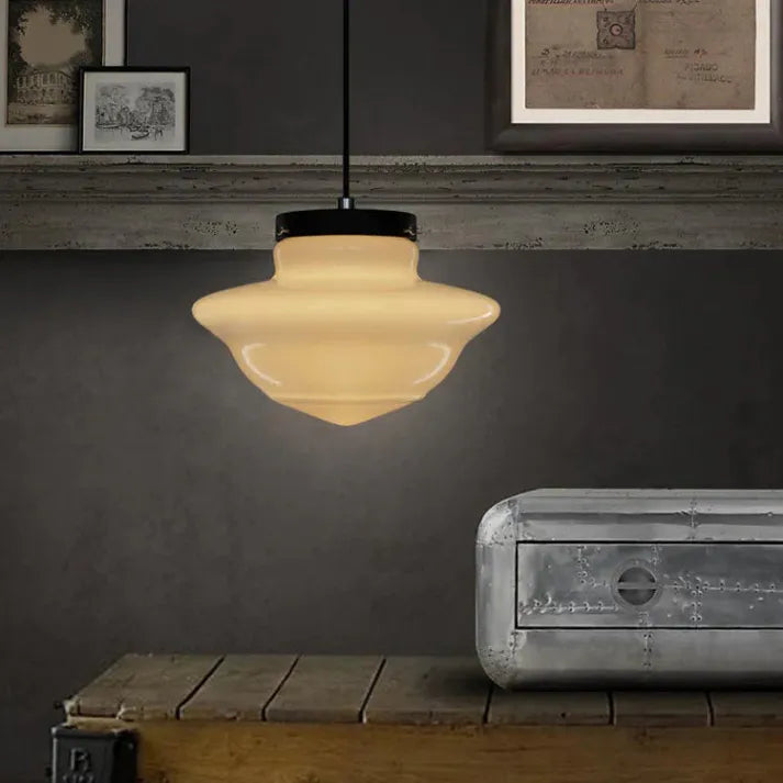 BrillLuma – Vintage Melkglas Hanglamp met Geometrisch Design