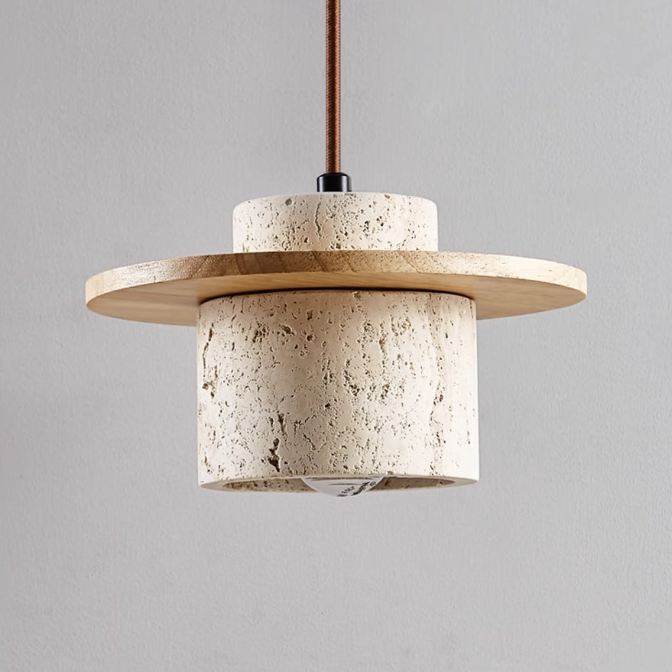 Travora – Natuurlijke Travertin Hanglamp met Houten Accenten
