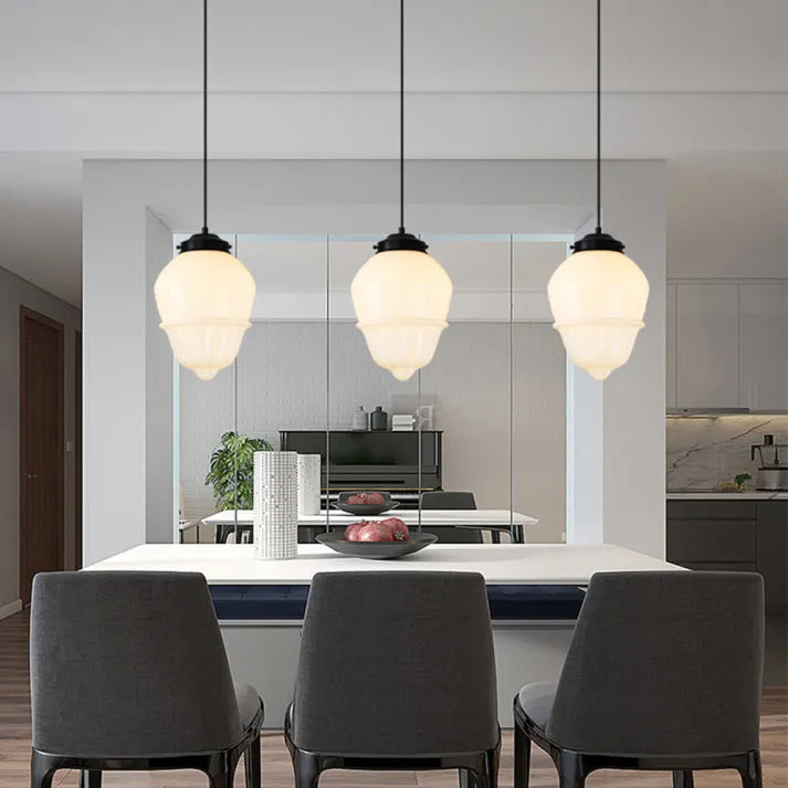 BrillLuma – Vintage Melkglas Hanglamp met Geometrisch Design