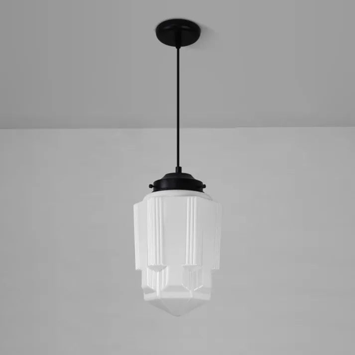 BrillLuma – Vintage Melkglas Hanglamp met Geometrisch Design