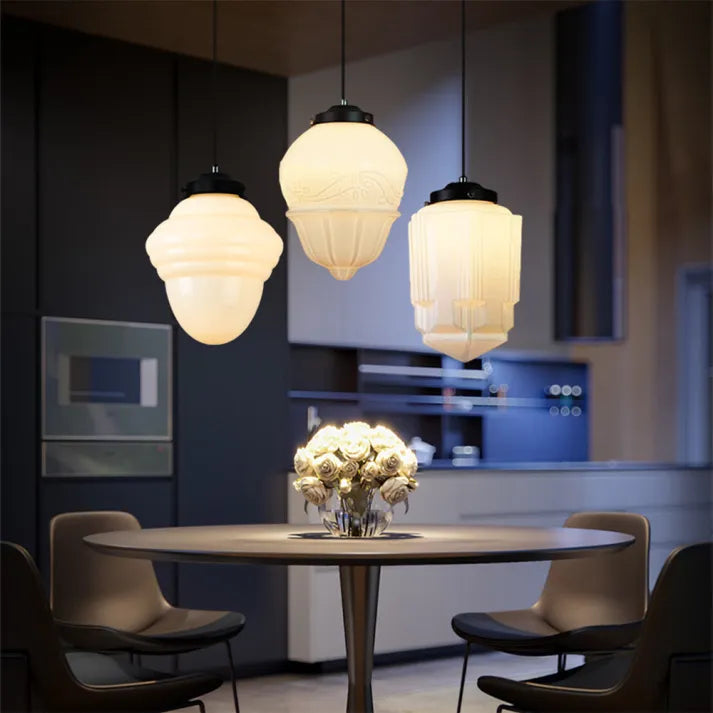 BrillLuma – Vintage Melkglas Hanglamp met Geometrisch Design